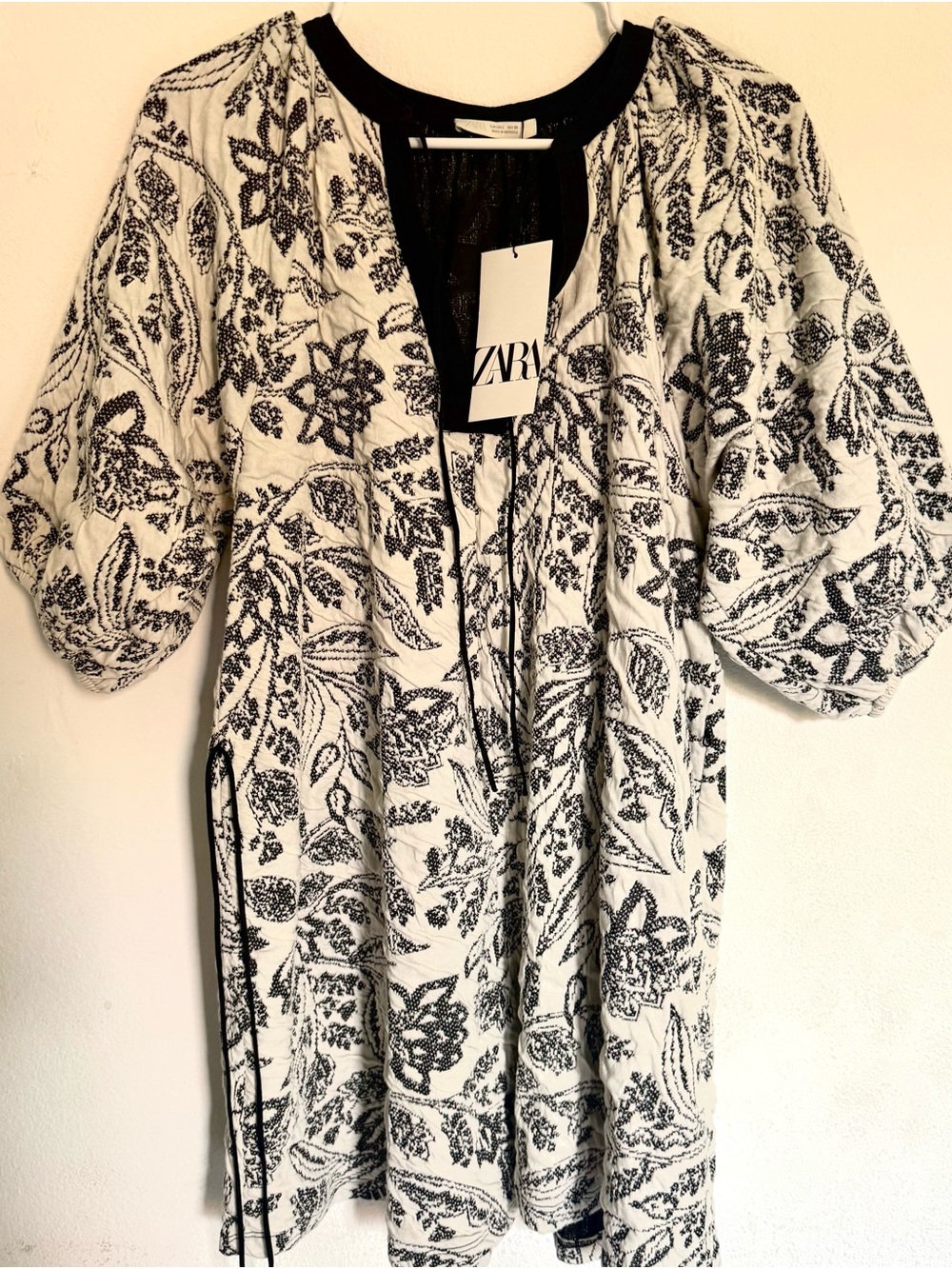 Zara White Dress with Black Floral Print